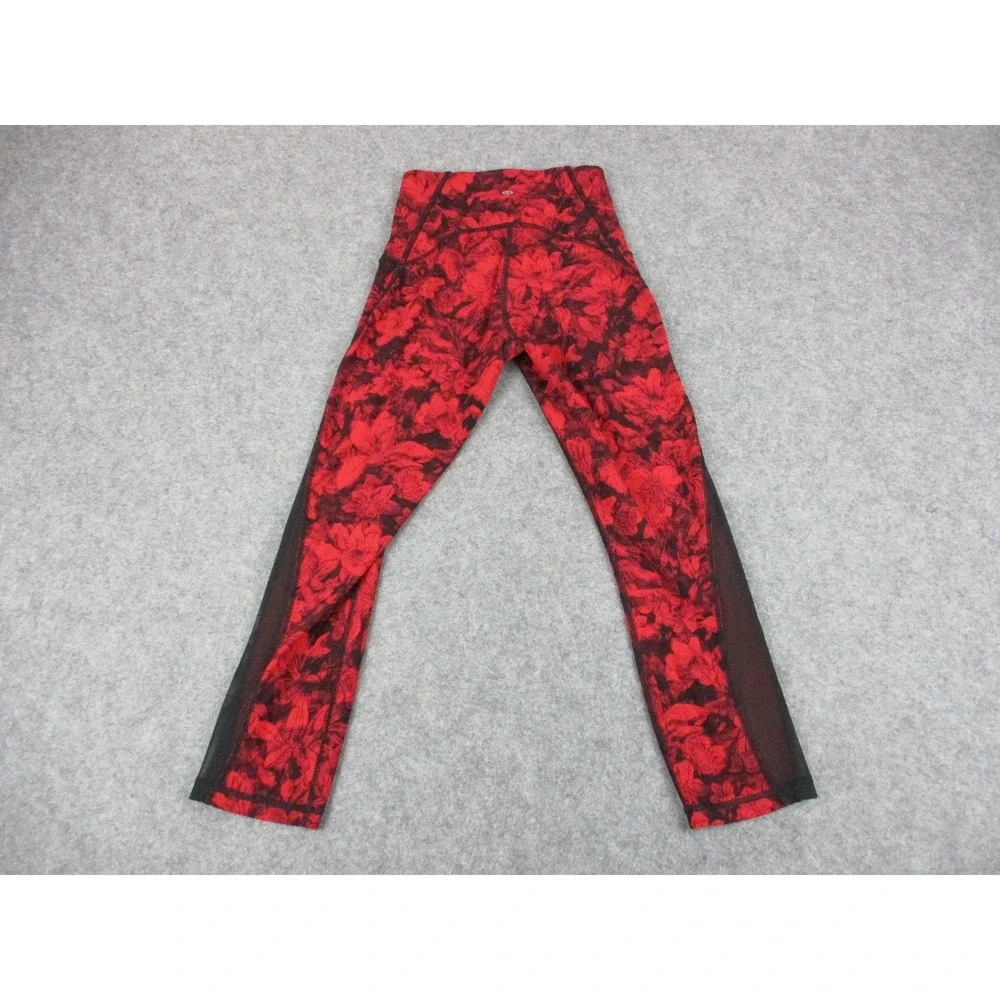 Lululemon Pants Womens 2 Red Black Train Times Floral Fast Pace Crop Leggings